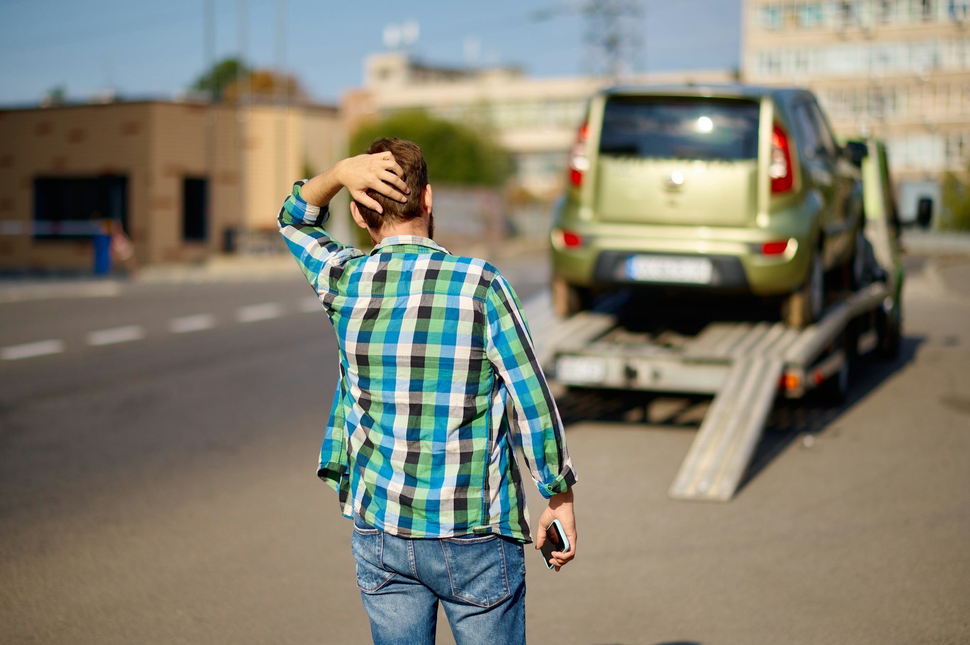 Stressed man having problems with his car