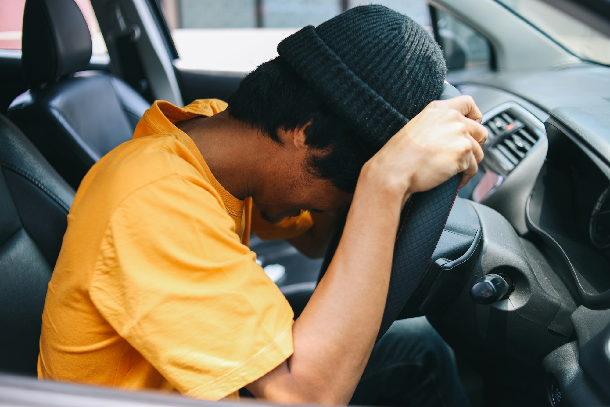 Tired Driver Facing Traffic Jam